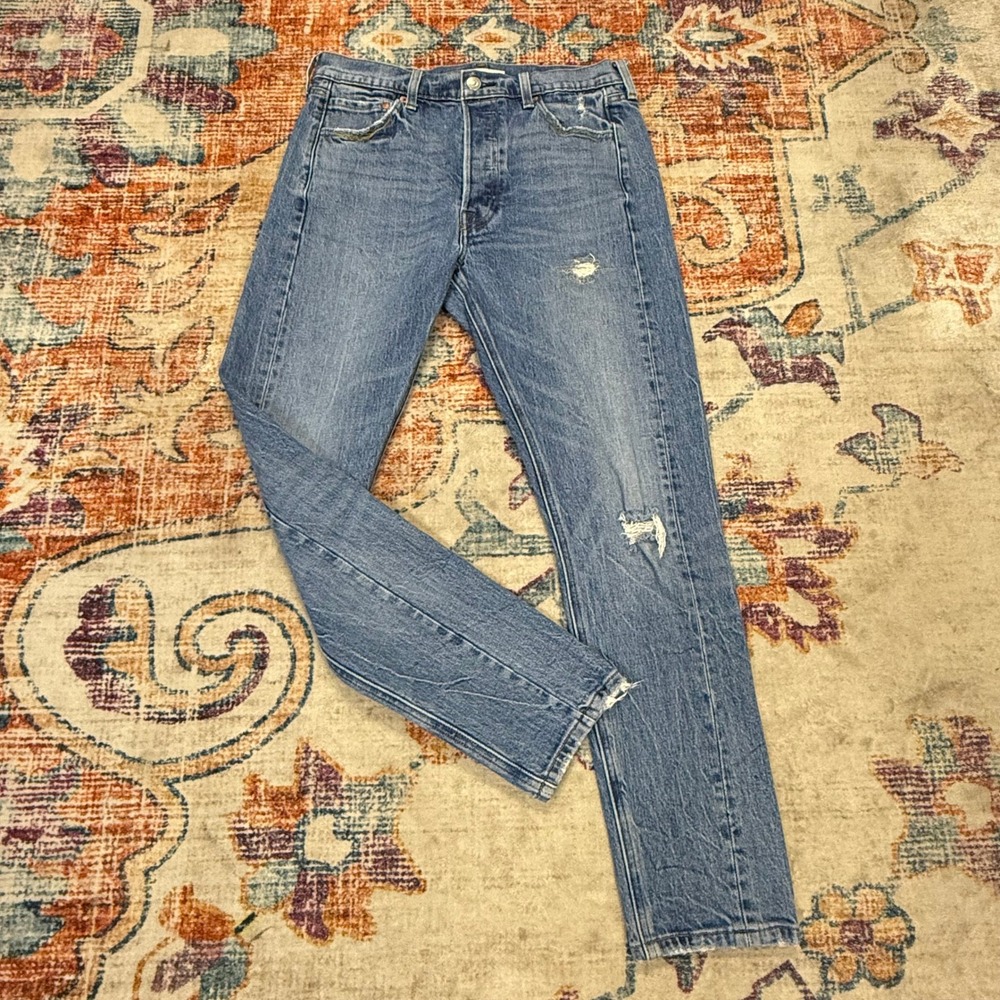 Levis Altered 501 Skinny Jeans Medium Wash Distressed High‎ Rise W29 L28